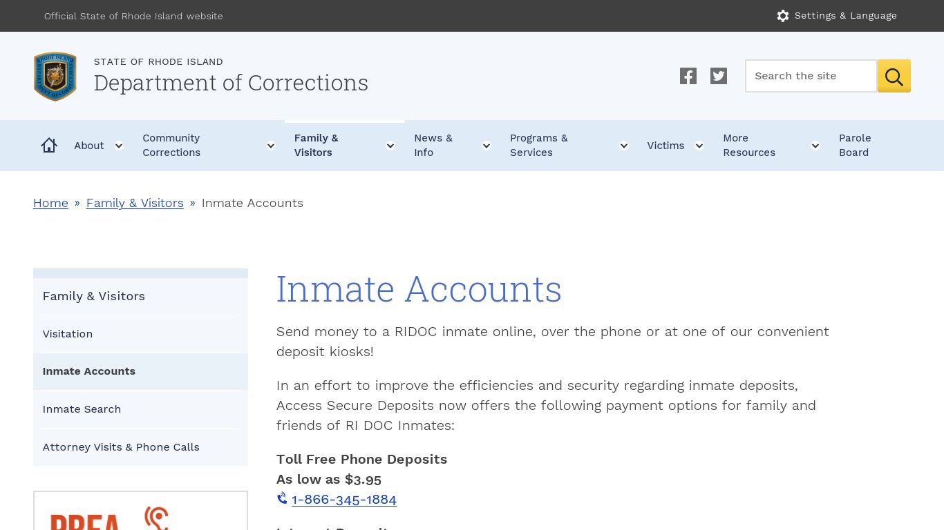 Inmate Accounts - Rhode Island Department of Corrections